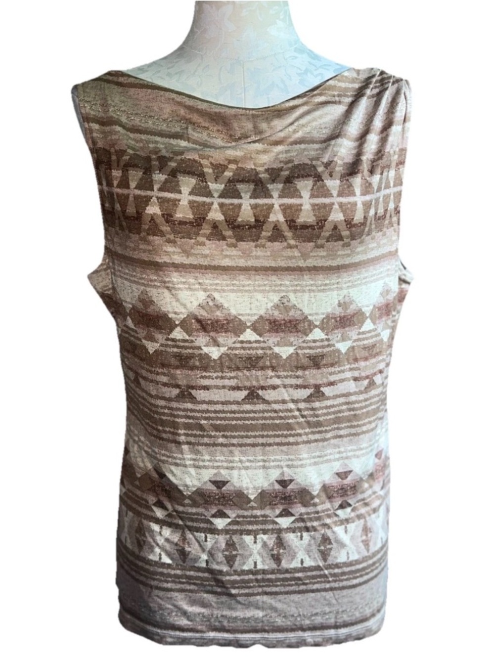 Ralph Lauren Southwest Silk Wool Aztec-Print Sleeveless Tank Top - Brown & Cream
